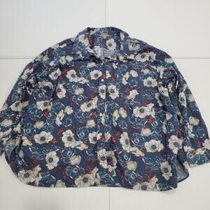 Duluth Trading Co Shirt Womens 4X Blue Floral Button Front Stretch Top